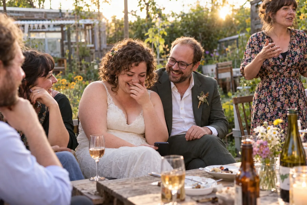 Beispielgeschichte Hochzeit: Menschen teilen einen persönlichen Moment.